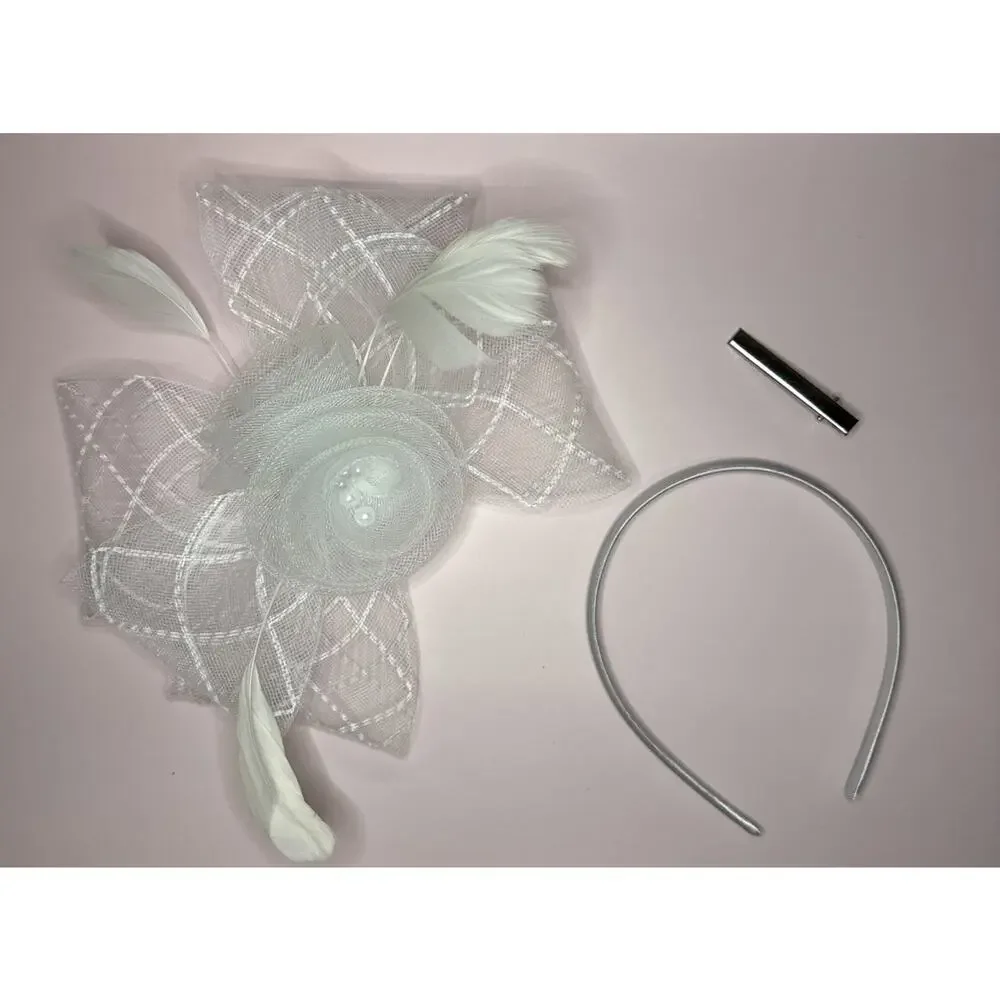 Floral Organza Mesh Ribbon Fascinator White